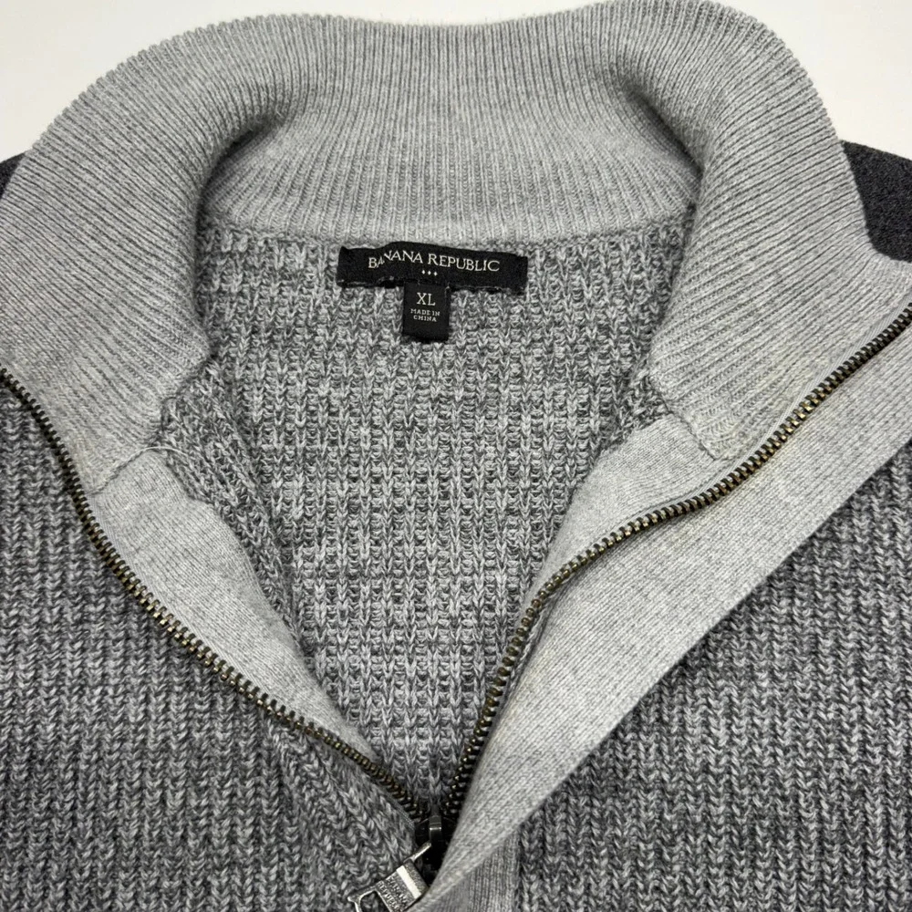 Banana Republic XL Gray Quarter Zip Sweater 100% Cotton Mock Neck Knit Pullover